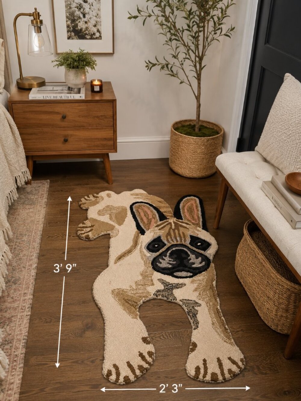 Safavieh French Bulldog Accent Rug Wool Novelty Dog Area Rug Beige Brown 2x4